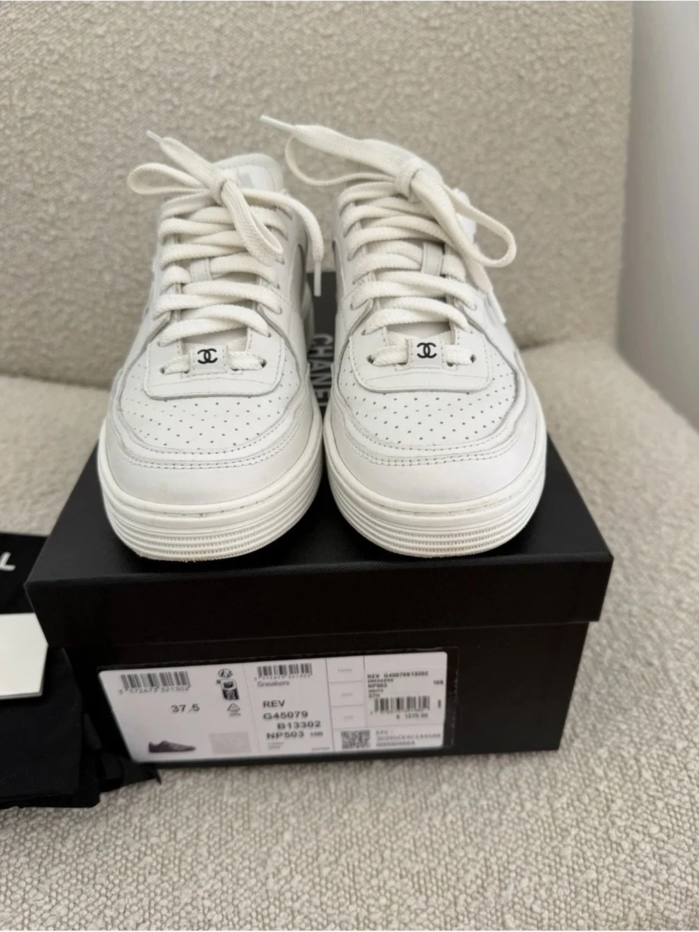 Chanel White leather CC Sneakers- Women’s size 37.5